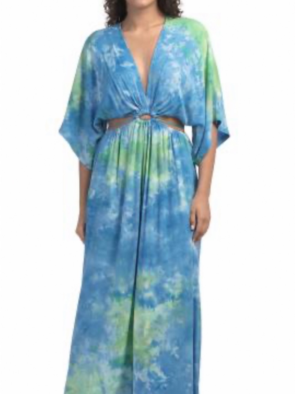 Young Fabulous and Broke Blue & Green Tie-Dye Maxi Dress with Front Cut out -NEW